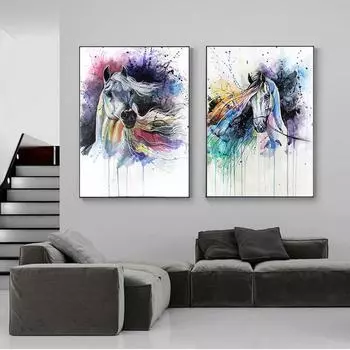 Современные красочные лошади животные акварельные плакаты принты холст картина с животными Гостиная Спальня Куадрос украшение дома искусство 21cm30cm NoFrame