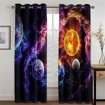 Современные красочные ослепительные земные звезды планеты лунный свет фильтрующие оконные шторы для гостиной спальни 2 шт. бесплатная доставка 50W130H(CM) 2PCS&Grommet Top