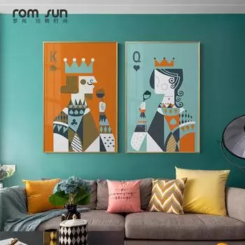 Современные креативные покерные карты King Card, холст, живопись, постеры и принты, игральные карты, художественные настенные панно для гостиной, спальни, прохода 21*30cm