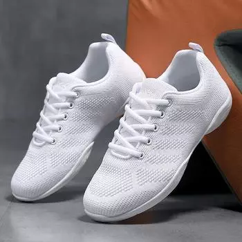 Современные кроссовки для джазовых танцев для женщин и девочек, дышащая сетчатая танцевальная обувь, амортизирующая легкие кроссовки для фитнеса 34 белый