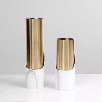 Современные легкие роскошные художественные металлические цилиндрические цветочные украшения, имитация мрамора, вазы для сухих цветов, модель для дома, украшения для комнаты