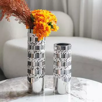 Современные легкие роскошные кольца из кожи, металла, цветочные украшения, модель комнаты, ваза для цветов большого диаметра, мягкие украшения