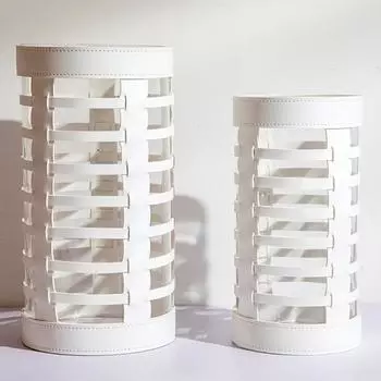 Современные легкие роскошные плетеные кожаные полые стеклянные художественные цветочные украшения для офиса продаж, гостиной, столовой, вазы, украшения