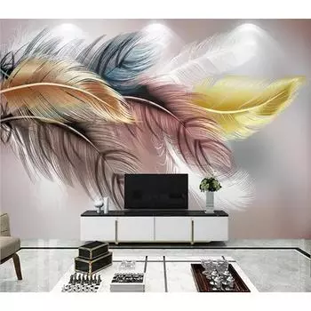 Современные легкие роскошные золотые перья фреска ручная роспись скандинавские обои гостиная спальня фон стена 3d обои 200 cm(W) x 140 cm(H)