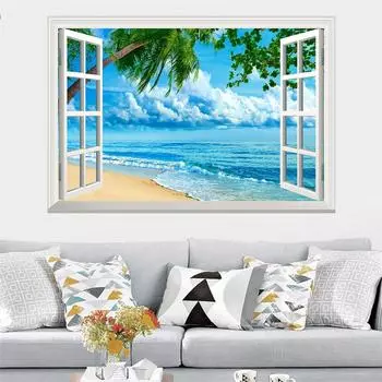 Современные Летние Пляжные 3D Наклейки На Стены Приморский Пейзаж Съемные Обои Вид Из Окна Наклейки Наклейки Украшения Дома 57*90cm
