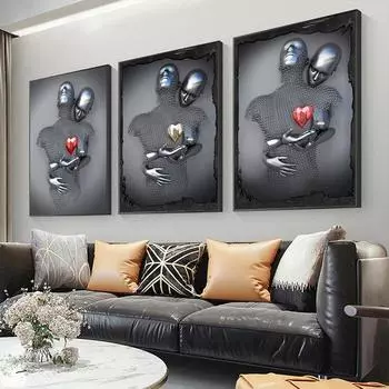 Современные металлические фигурки, статуи, настенная живопись на холсте, романтические абстрактные постеры и принты, украшение для гостиной, дома, Куадрос 20x30cm