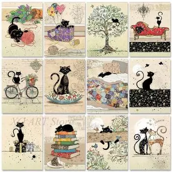 Современные милые черные кошки, холст, картины и принты, настенные художественные постеры с животными, HD-изображения для гостиной, домашний декор, бескаркасный подарок 21x30cm No Framed