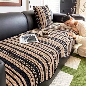 Современные минималистичные диванные подушки осень-зима новый прямой ряд цельный противоскользящий диванный чехол ткань полотенце для гостиной 90x90