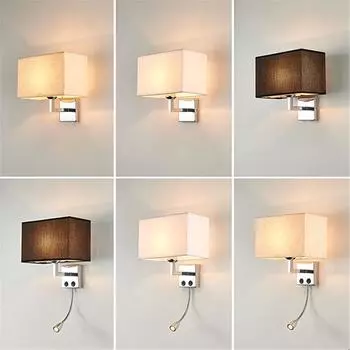 Современные минималистские настенные светильники для гостиной, спальни, прикроватные светильники E27 со светодиодным освещением и прямоугольным абажуром 5W warm white bulb