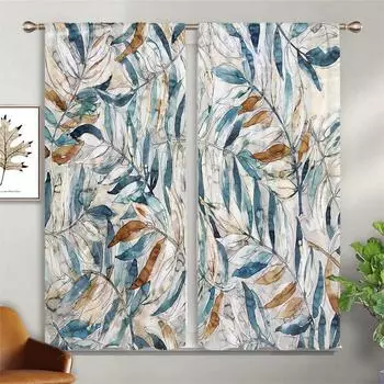 Современные минималистские шторы с принтом Wind Rainforest Green Leaf, 2 панели, гостиная, спальня, балкон, кухня, декоративные шторы W50X130H(CM)X2PCS&Grommet Top