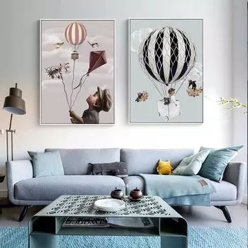 Современные мультяшные детские воздушные шары, украшения, принты и постеры, настенная живопись на холсте для спальни, детской комнаты, домашний декор 21x30cm No Frame