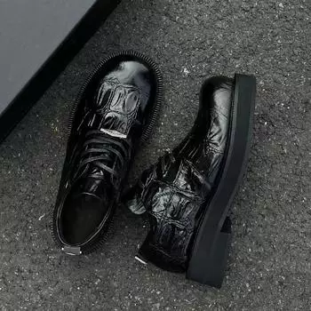 Современные мужские британские туфли-оксфорды из мягкой кожи с толстой подошвой и каменным узором на плоской подошве с большой головой 38 чёрный