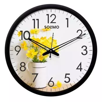 Современные настенные часы 12 дюймов из пластика и стекла - Дизайнерские (Бесшумное движение, черная рамка)