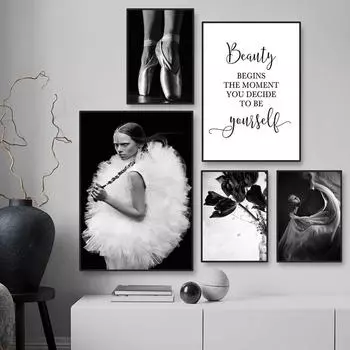 Современные настенные принты, картина с цветком, модульный постер, черно-белая балетная девушка, холст, картина, цитата из жизни, искусство, декор для гостиной HD0082 21x30cm no frame