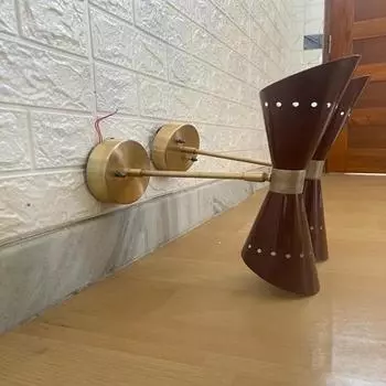 Современные настенные светильники Diabolo из латуни середины века, итальянские двухконусные бра Stilnovo, набор из 2 шт.