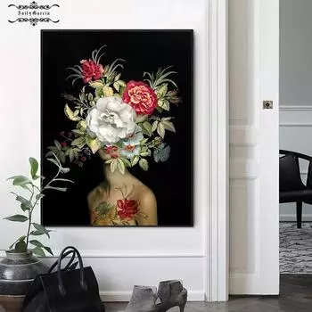 Современные обнаженные женщины с цветком на голове картина маслом на холсте с принтом скандинавский постер настенная картина для гостиной домашний декор 21*30cm