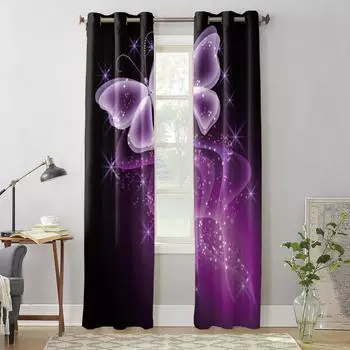 Современные оконные шторы для гостиной, фиолетовые бабочки, красивые шторы для детской спальни, кухонный декор, жалюзи, шторы 135W x 60H(cm) x1