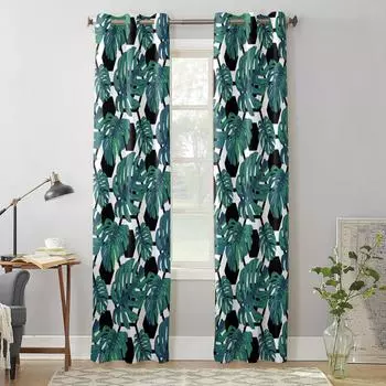 Современные оконные шторы для гостиной, тропические летние листья, зеленые шторы для детской спальни, кухонный декор, жалюзи, шторы 135W x 60H(cm) x1