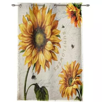 Современные оконные шторы для гостиной, винтажные шторы с цветком подсолнуха и пчелы для детской спальни, кухонный декор, жалюзи, шторы 135W x 60H(cm) x1