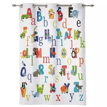 Современные оконные шторы для гостиной, занавески с алфавитом и мультяшными животными для детской спальни, кухонный декор, жалюзи, шторы 135W x 60H(cm) x1