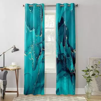 Современные оконные шторы с аква-мрамором и золотыми линиями для гостиной, спальни, кухонные шторы, шторы 135W x 60H(cm) x1