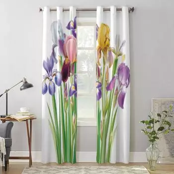 Современные оконные шторы с букетом цветов ириса, роскошные модные шторы для гостиной, спальни, кухни, шторы 135W x 60H(cm) x1