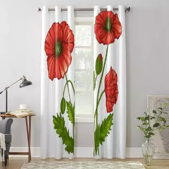 Современные оконные шторы с цветами маков, роскошные модные шторы для гостиной, спальни, кухни, шторы 135W x 60H(cm) x1