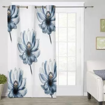 Современные оконные шторы с синими цветами для гостиной, спальни, кухонные шторы, шторы 135W x 60H(cm) x1