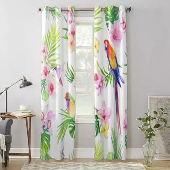 Современные оконные шторы с тропическими листьями, цветами и птицами, роскошные модные шторы для гостиной, спальни, кухни, шторы 135W x 60H(cm) x1