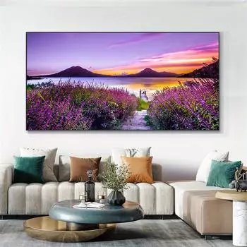Современные пейзажные картины, лавандовые постеры и принты, фиолетовые цветы, холст, картина для гостиной, домашний декор, настенное искусство Cuadros без рамки 20x40cm
