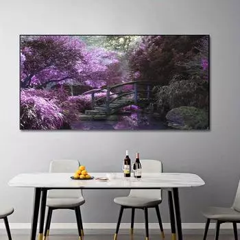 Современные пейзажные картины, лавандовые постеры и принты, фиолетовые цветы, холст, картина для гостиной, домашний декор, настенное искусство Cuadros без рамки 20x40cm