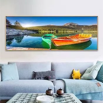 Современные пейзажные постеры и принты, настенная живопись на холсте, восход солнца, море, горы, картина для декора гостиной, без рамки 20*40cm