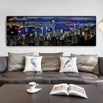 Современные пейзажные постеры и принты, настенная живопись на холсте, Гонконгский город, ночной вид, картина для гостиной, домашний декор, без рамки 20*40cm
