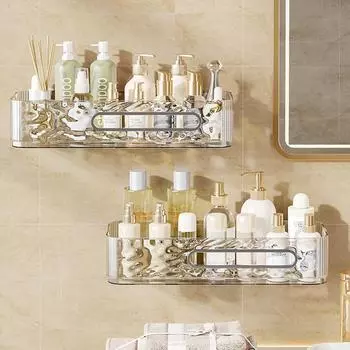 Современные пластиковые полки для ванной комнаты, большая вместимость, экономия места, стойка для хранения шампуня, настенный органайзер для косметики, кухня Rectangular прозрачный