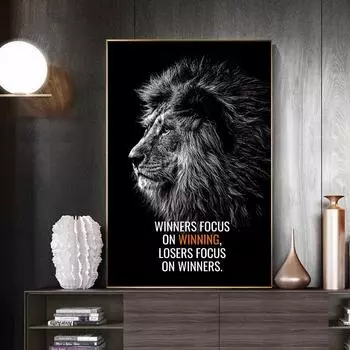 Современные постеры и принты с животными, вдохновляющие настенные художественные картины на холсте, картины с африканским львом для украшения гостиной, без рамки 20x30cm