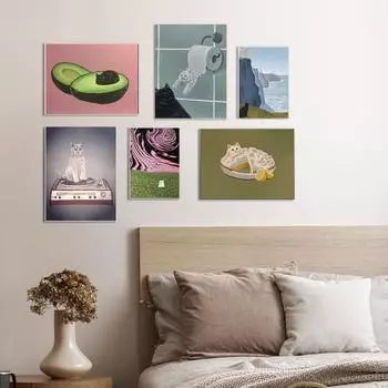 Современные постеры с милым котом из мультфильма, забавные животные, принты с кошками, холст, живопись, настенные панно для гостиной, ванной, украшения дома 21*30cm