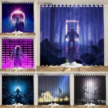 Современные промышленные шторы Tech Astronaut Шторы для спальни Окна от пола до потолка Кухонные жалюзи cortinas Rideaux 2Panels (W50H130cm)-2pcs&Rod Pocket