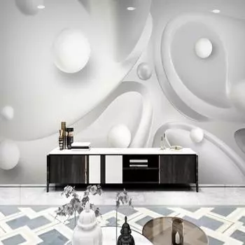 Современные Простые 3D обои Стерео Космос Геометрический Белый Шар Фреска Гостиная Телевизор Диван Фон Настенная Роспись Домашнее Украшение 200 cm(W) x 140 cm(H)