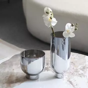 Современные простые гальванизированные серебряные стеклянные цветочные украшения модель дома офис продаж отель ваза большого диаметра украшения