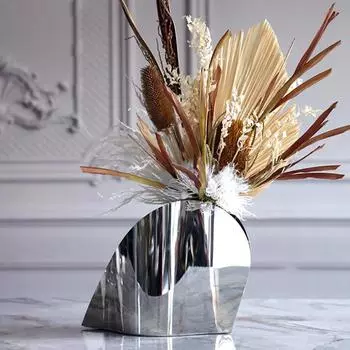 Современные простые изогнутые зеркала из нержавеющей стали, цветочные украшения для дома, гостиной, обеденного стола, двойного назначения, винная бочка, ваза, украшение