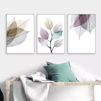 Современные простые небольшие свежие листья декоративные картины растительный плакат скандинавская гостиная настенная живопись холст для домашнего декора 21x30cm No Framed