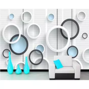 Современные простые обои Черно-белые круговые фрески для гостиной, спальни, стены с телевизором, фотообои 200 cm(W) x 140 cm(H)