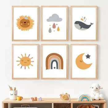 Современные Радуга Солнце Детские Плакаты Картины На Холсте Печать Настенные Картины Подарок Для Девочек Детская Комната Домашний Декор 21X30cm No Frame