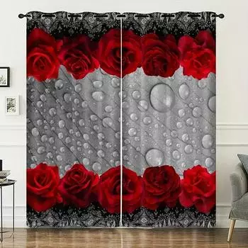 Современные романтические цветочные принтованные шторы из тонкого волокна с розовым принтом, модные принтованные шторы для спальни, кухни, гостиной, домашнего декора, 2 панели W55 X H120cm X 2&HOOK