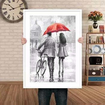 Современные романтические пары с красным зонтиком, принты постеров, домашний декор, абстрактный Париж, уличный пейзаж, холст, картина, настенное искусство, подарок, без рамки 21*30cm
