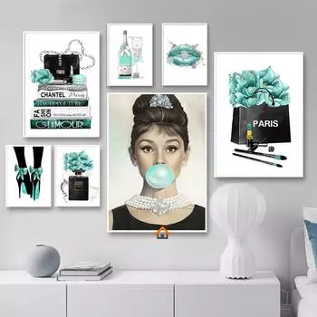 Современные роскошные духи для женщин Парижская мода Хепберн плакат декоративные картины холст настенная живопись элегантная девушка Декор в спальню 21x30cm No Framed