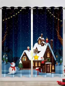 Современные рождественские шторы, напечатанные на 3D-принтере, для украшения гостиной, спальни, окон и дома в праздники 50W60H(CM)X2PCS&Grommet Top
