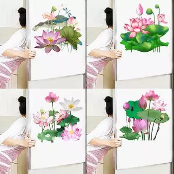 Современные розовые наклейки на стену с цветком лотоса, зеленые листья для гостиной, водонепроницаемый ТВ-фон, художественные наклейки, украшение для спальни 30*30cmX6pcs зелёный