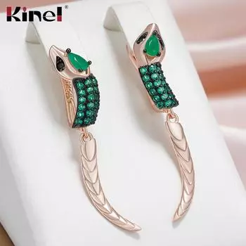 Современные серьги-подвески в форме змеиного хвоста, черные и розово-золотые, английские серьги, украшения из зеленого циркония, стильные женские аксессуары