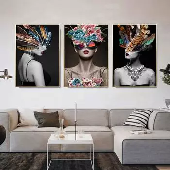 Современные сексуальные перья, цветы, женские картины на холсте, модные абстрактные настенные художественные декорации, роскошные картины с принтом для интерьера гостиной 21cm30cm NoFrame